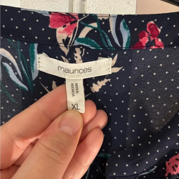 Maurices Navy Floral Polka Dot Blouse - Picture 2 of 6